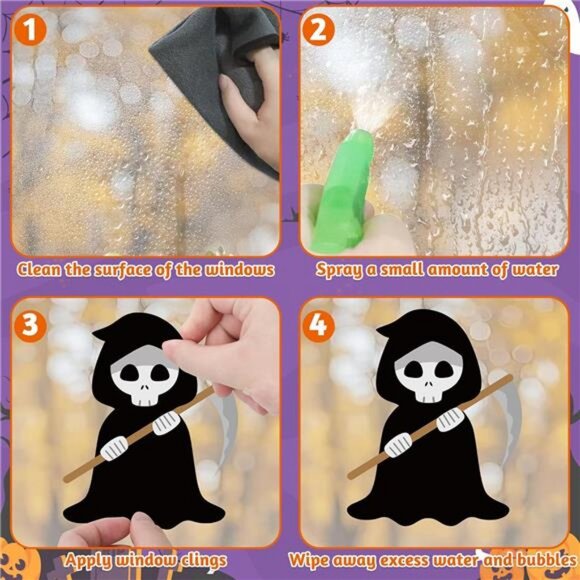 115PCS Halloween Window Clings, 9 Sheets Halloween Decorations, Cute Witch Tree - Picture 4 of 8